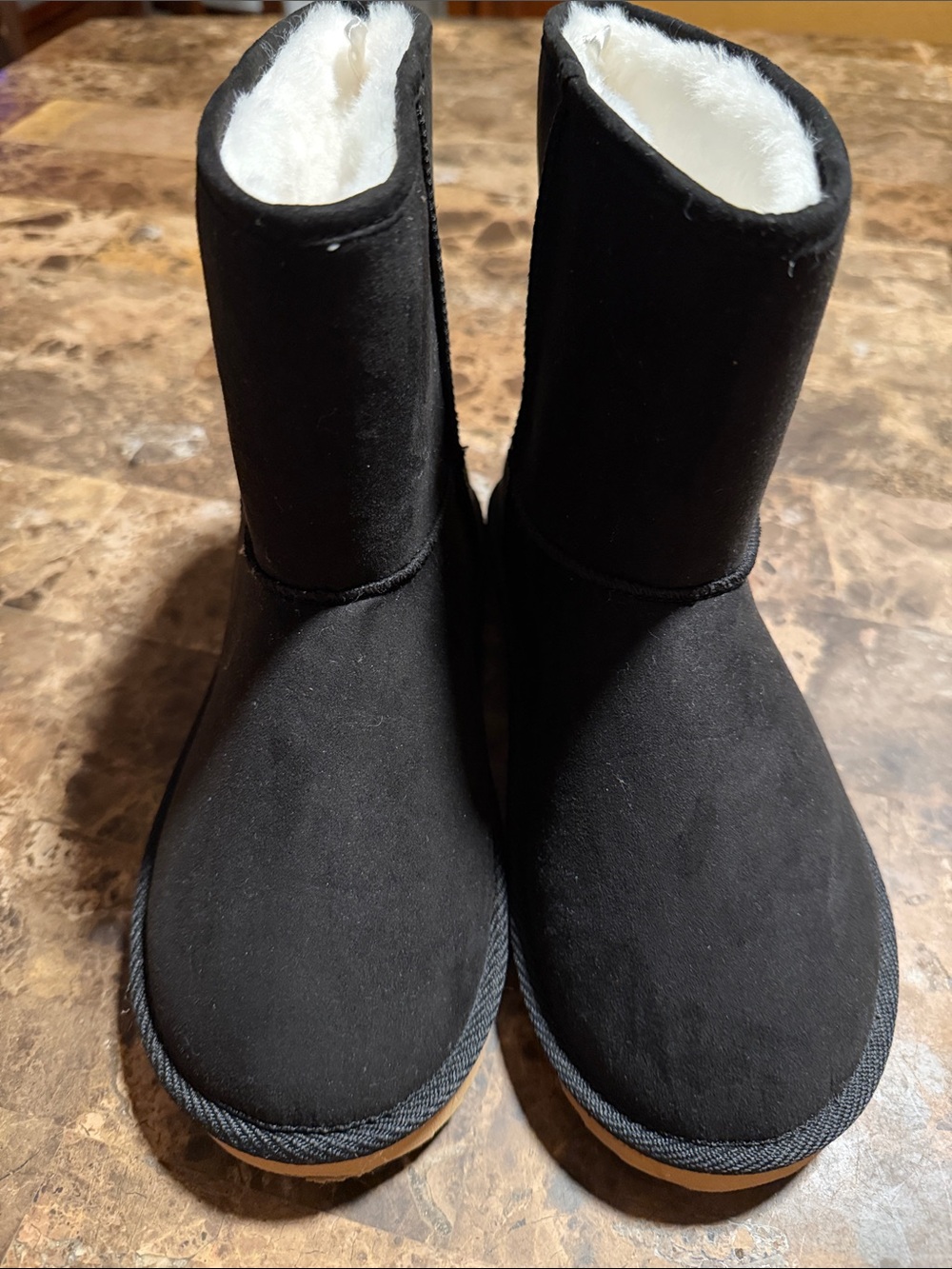 Old Navy Black Faux-Suede Winter Boots with White Faux-Fur Lining